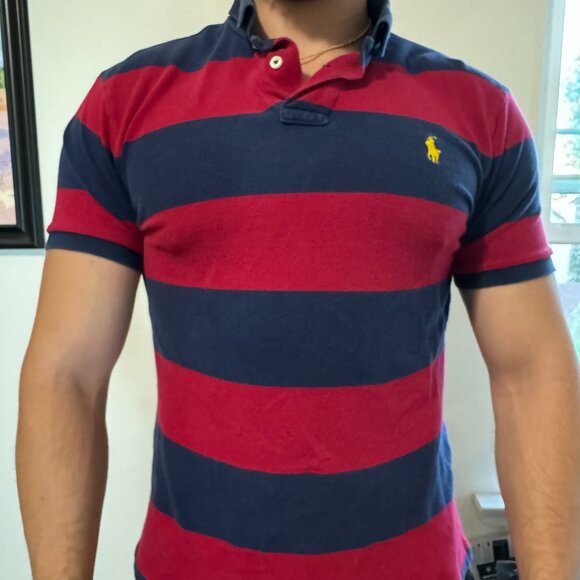 Polo Ralph Lauren Custom Fit Polo Shirt Size Medium Color Navy Blue and Red - Picture 3 of 5